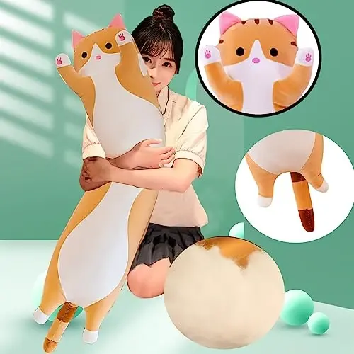 Werdast Orange Cat Long Plush Pillow Kitty Stuffed Animals Soft Sleeping Throw Pillow Doll Toy (Orange,18inches) - 4