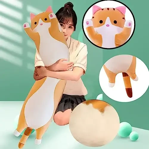 Werdast Orange Cat Long Plush Pillow Kitty Stuffed Animals Soft Sleeping Throw Pillow Doll Toy (Orange,18inches) - 4