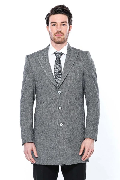 Wessi brand, gray, pointed collar, knee-length men's coat. - WESSI