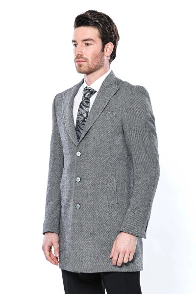 Wessi brand, gray, pointed collar, knee-length men's coat. - 3