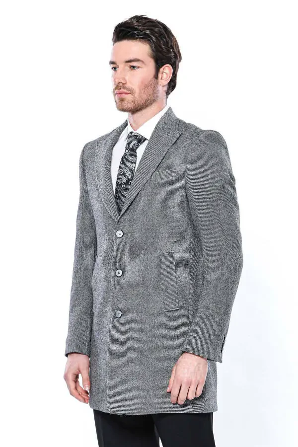 Wessi brand, gray, pointed collar, knee-length men's coat. - 3