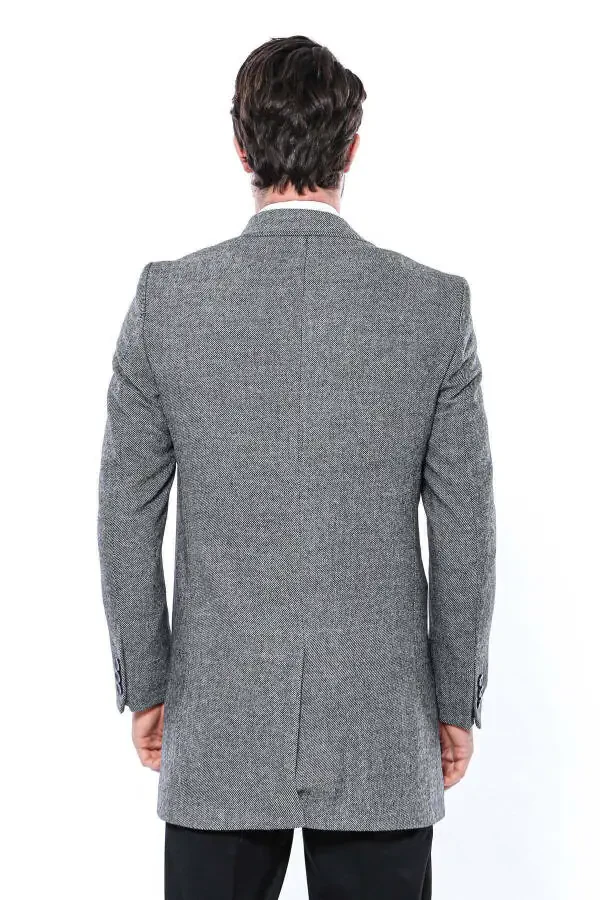 Wessi brand, gray, pointed collar, knee-length men's coat. - 4
