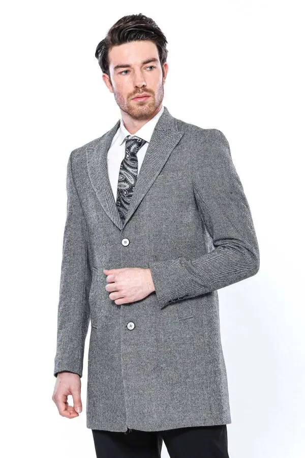 Wessi brand, gray, pointed collar, knee-length men's coat. - 5