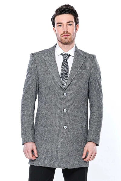 Wessi brand, gray, pointed collar, knee-length men's coat. - 6