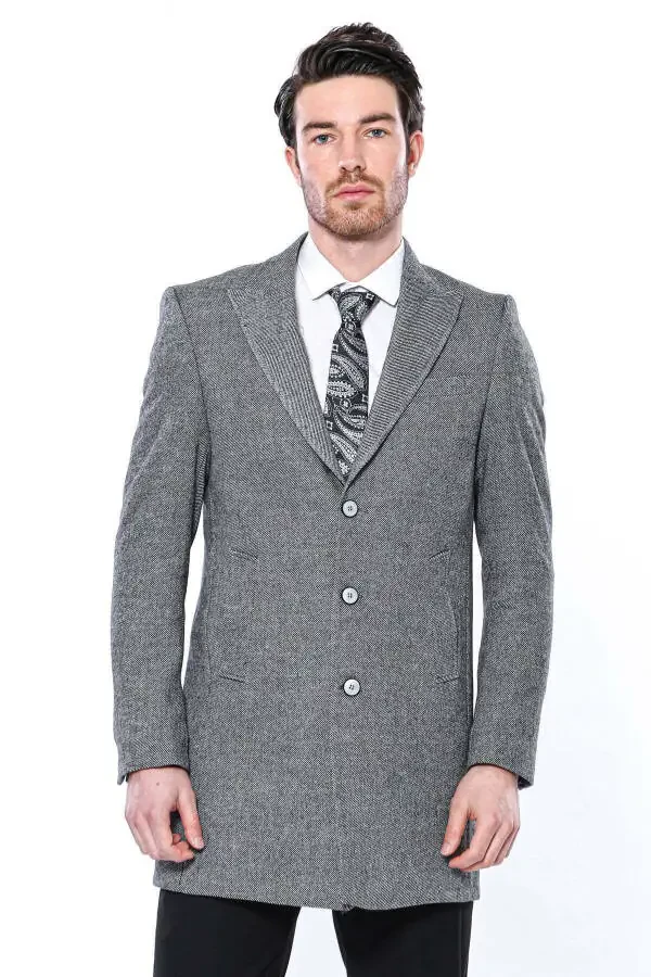 Wessi brand, gray, pointed collar, knee-length men's coat. - 6