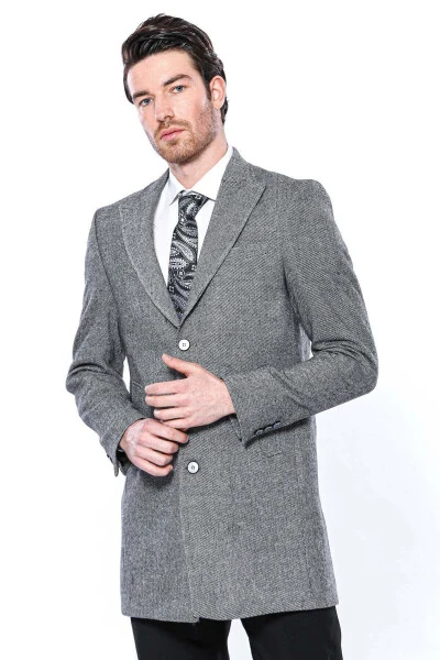 Wessi brand, gray, pointed collar, knee-length men's coat. - 7