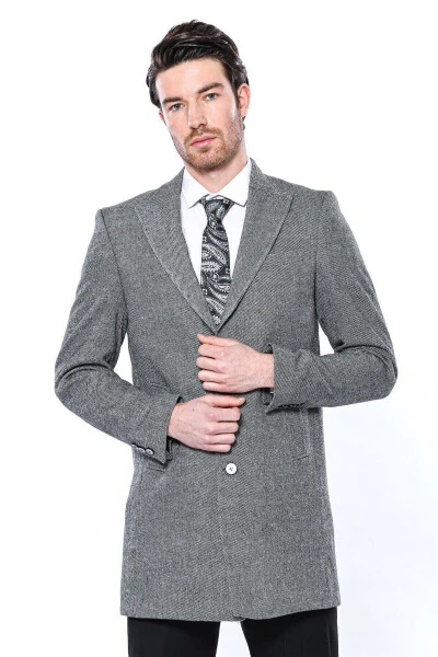 Wessi brand, gray, pointed collar, knee-length men's coat. - 8