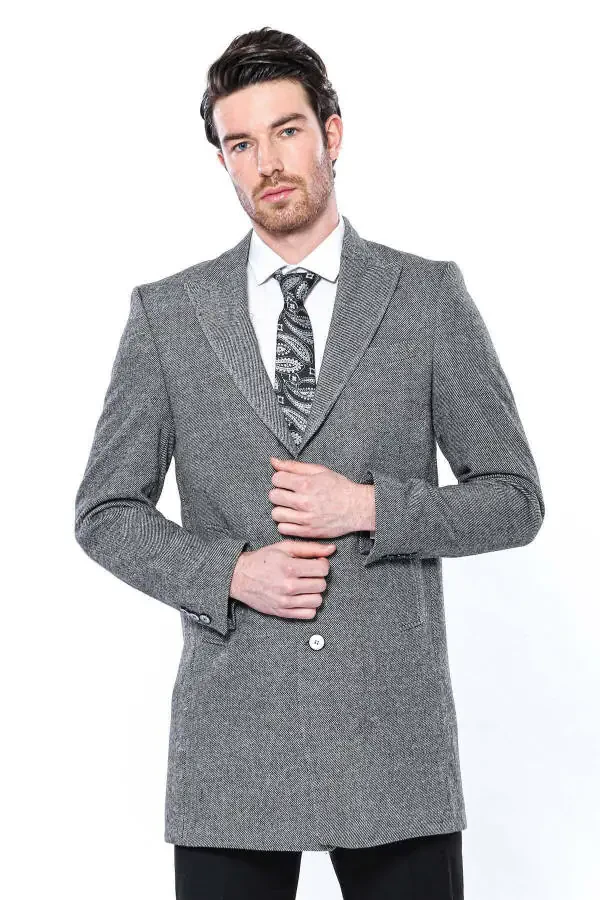 Wessi brand, gray, pointed collar, knee-length men's coat. - 8