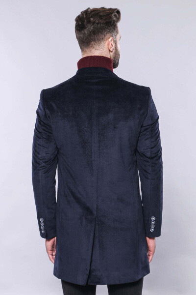 Wessi brand, pointed collar, knee-length, navy blue men's coat. - 5