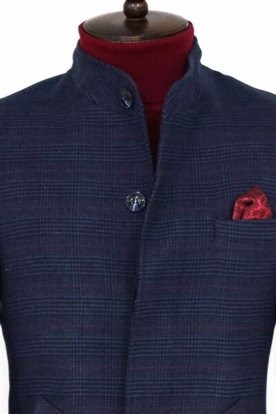 Wessi men's coat, notch lapel, plaid, navy blue. - WESSI (1)