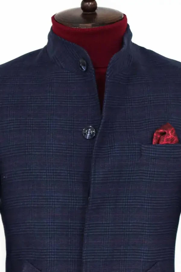 Wessi men's coat, notch lapel, plaid, navy blue. - 2