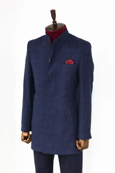 Wessi men's coat, notch lapel, plaid, navy blue. - 3