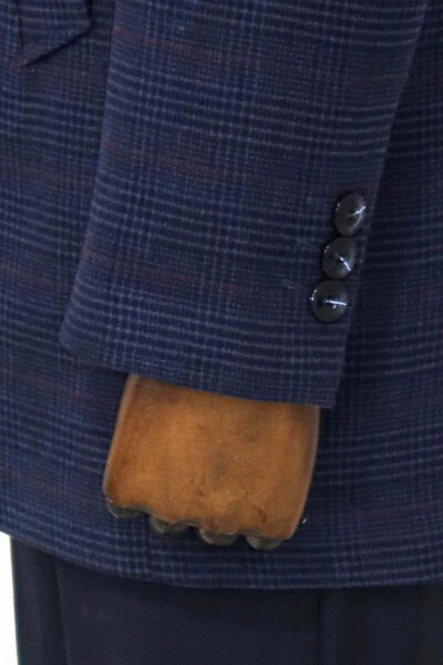 Wessi men's coat, notch lapel, plaid, navy blue. - 5