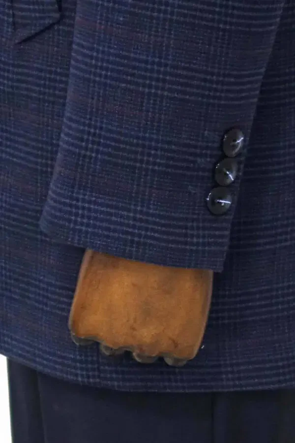 Wessi men's coat, notch lapel, plaid, navy blue. - 5