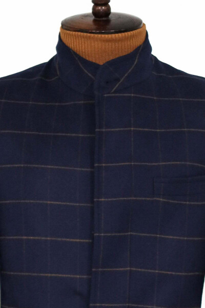 Wessi men's coat, with a mandarin collar, navy blue, checkered pattern. - 2