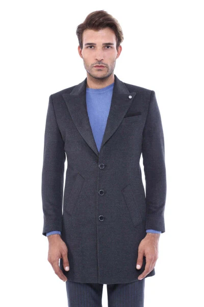 Wessi Men's Overcoat with Wide Collar - Charcoal - WESSI