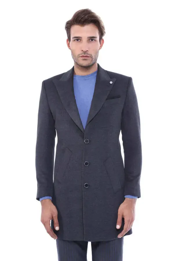 Wessi Men's Overcoat with Wide Collar - Charcoal - 1
