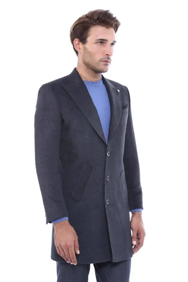 Wessi Men's Overcoat with Wide Collar - Charcoal - 2