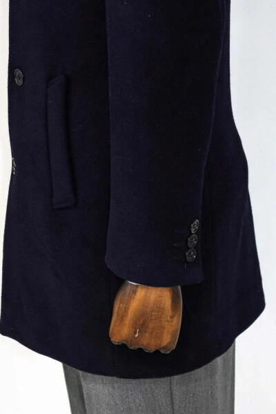 Wessi men's wool overcoat with wide collar in navy blue. - 3