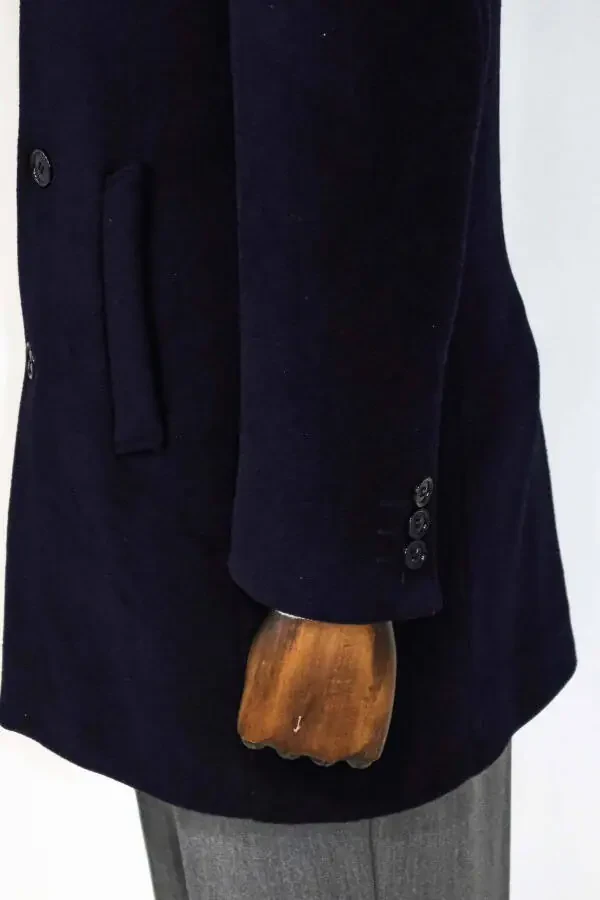 Wessi men's wool overcoat with wide collar in navy blue. - 3