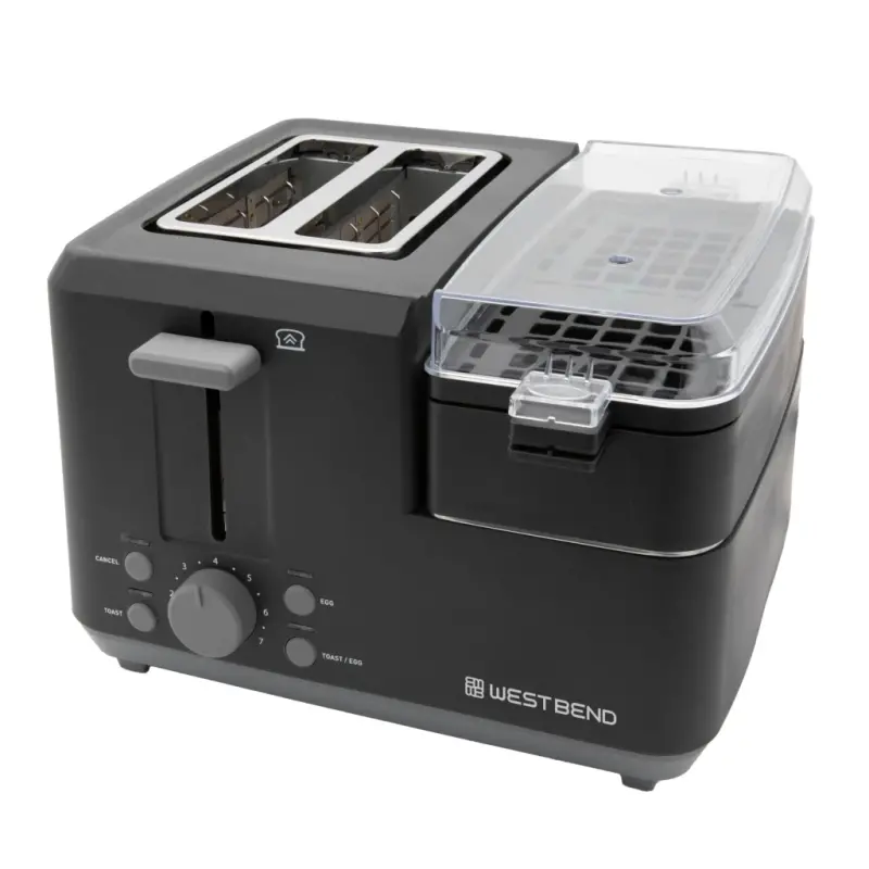 West Bend Multifunctional Breakfast Station, 2-Slice Toaster with Egg Cooker and Meat Warmer, in Black (78500) - 14