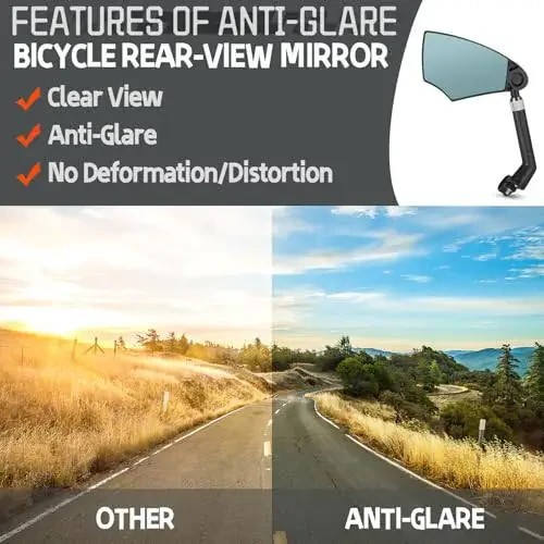 WEST BIKING Anti-Glare Handlebar Bike Mirror - Bike Rear View Mirror With Retractable & 360 ° Adjustable Lens, Foldable Bicycle Mirror For 20-23mm Handlebar (Left) - 3