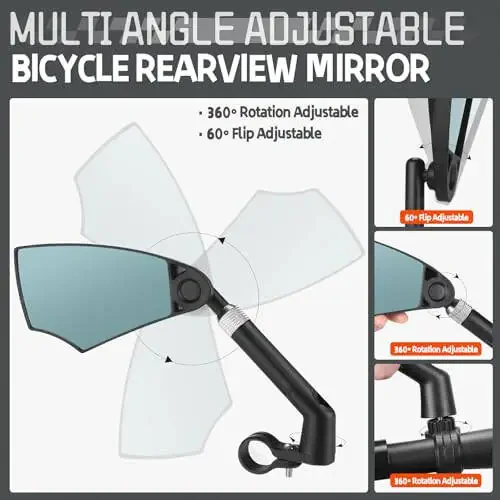 WEST BIKING Anti-Glare Handlebar Bike Mirror - Bike Rear View Mirror With Retractable & 360 ° Adjustable Lens, Foldable Bicycle Mirror For 20-23mm Handlebar (Left) - 4
