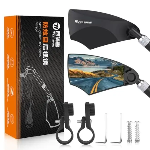 WEST BIKING Anti-Glare Handlebar Bike Mirror - Bike Rear View Mirror With Retractable & 360 ° Adjustable Lens, Foldable Bicycle Mirror For 20-23mm Handlebar(2PCS) - WEST BIKING