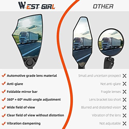 WEST BIKING Yorug'likka chidamli Rul Aynasi - Tortib olinuvchi va 360 ° sozlanadigan linzali Velosiped Orqa Ko'rinish Aynasi, 20-23 mm Rul uchun Yig'iladigan Velosiped Aynasi (Chap) - 6
