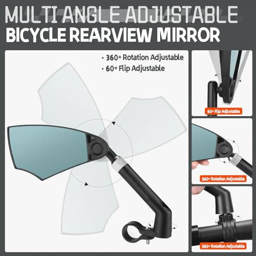 WEST BIKING Yorug'likka chidamli Rul Aynasi - Tortib olinuvchi va 360 ° sozlanadigan linzali Velosiped Orqa Ko'rinish Aynasi, 20-23 mm Rul uchun Yig'iladigan Velosiped Aynasi (Chap) - 4