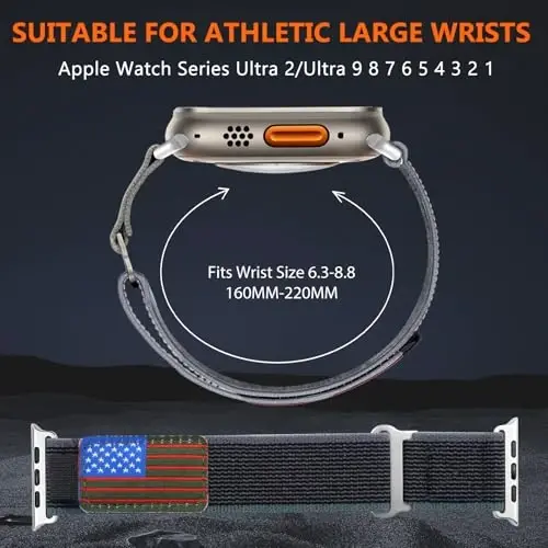 WestEagle 2 PackTrail Loop Nylon Band Compatible Apple Watch Ultra/2 Band 49mm 46mm 45mm 44mm 42mm, Rugged Soft Braided Elastic Sport Strap for iWatch Series 10 9 8 7 6 5 4 3 2 1 Ultra/2 Men USA Flag - 10