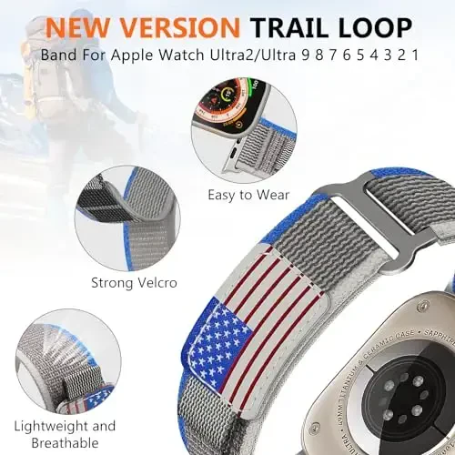 WestEagle 2 PackTrail Loop Neylon Tasmasi Apple Watch Ultra/2 Tasmasi 49mm 46mm 45mm 44mm 42mm bilan mos keladi, iWatch Series 10 9 8 7 6 5 4 3 2 1 Ultra/2 Erkaklar AQSh Bayrog'i uchun mustahkam yumshoq o'ralgan elastik sport tasmasi - 5