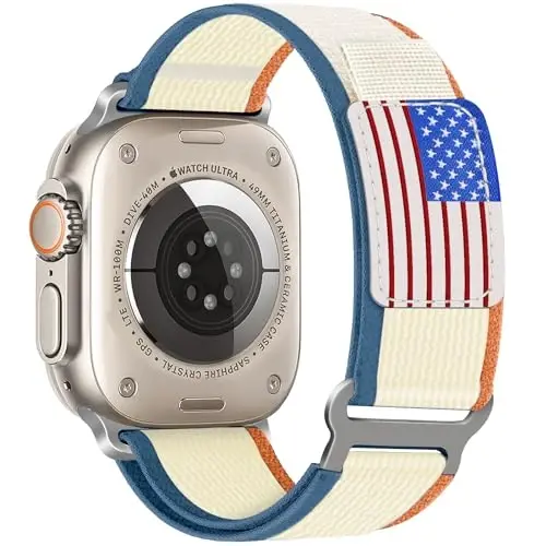 WestEagle 2 PackTrail Loop Nylon Band Apple Watch Ultra/2 Band 49mm 46mm 45mm 44mm 42mm bilan mos keladi, iWatch Series 10 9 8 7 6 5 4 3 2 1 Ultra/2 erkaklar uchun mustahkam yumshoq o'ralgan elastik sport tasmasi AQSh bayrog'i 