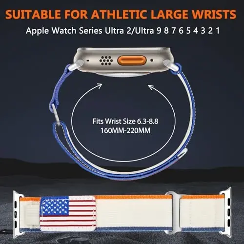 WestEagle 2 PackTrail Loop Nylon Band Apple Watch Ultra/2 Band 49mm 46mm 45mm 44mm 42mm bilan mos keladi, iWatch Series 10 9 8 7 6 5 4 3 2 1 Ultra/2 erkaklar uchun mustahkam yumshoq o'ralgan elastik sport tasmasi AQSh bayrog'i - 3