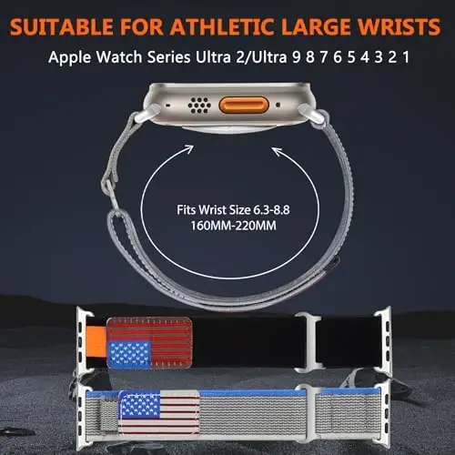 WestEagle 2 PackTrail Loop Nylon Band Compatible Apple Watch Ultra/2 Band 49mm 46mm 45mm 44mm 42mm, Rugged Soft Braided Elastic Sport Strap for iWatch Series 10 9 8 7 6 5 4 3 2 1 Ultra/2 Men USA Flag - 10