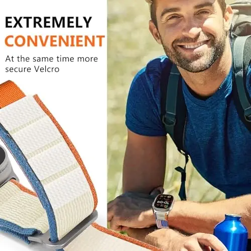 WestEagle 2 PackTrail Loop Nylon Band Apple Watch Ultra/2 Band 49mm 46mm 45mm 44mm 42mm mos keladigan, iWatch Series 10 9 8 7 6 5 4 3 2 1 Ultra/2 Men USA Flag uchun mustahkam yumshoq o'ralgan elastik sport tasma - 4
