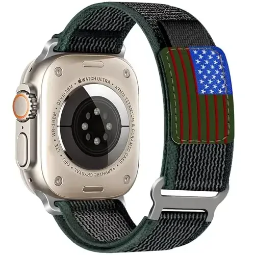 WestEagle 2 PackTrail Loop Nylon Band Compatible Apple Watch Ultra/2 Band 49mm 46mm 45mm 44mm 42mm, Rugged Soft Braided Elastic Sport Strap for iWatch Series 10 9 8 7 6 5 4 3 2 1 Ultra/2 Men USA Flag - 1
