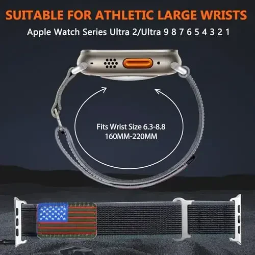 WestEagle 2 PackTrail Loop Nylon Band Compatible Apple Watch Ultra/2 Band 49mm 46mm 45mm 44mm 42mm, Rugged Soft Braided Elastic Sport Strap for iWatch Series 10 9 8 7 6 5 4 3 2 1 Ultra/2 Men USA Flag - 3