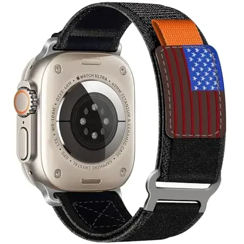 WestEagle 2 PackTrail Loop Nylon Band Compatible Apple Watch Ultra/2 Band 49mm 46mm 45mm 44mm 42mm, Rugged Soft Braided Elastic Sport Strap for iWatch Series 10 9 8 7 6 5 4 3 2 1 Ultra/2 Men USA Flag - 1