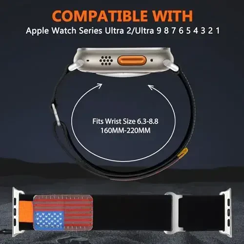 WestEagle 2 PackTrail Loop Nylon Band Compatible Apple Watch Ultra/2 Band 49mm 46mm 45mm 44mm 42mm, Rugged Soft Braided Elastic Sport Strap for iWatch Series 10 9 8 7 6 5 4 3 2 1 Ultra/2 Men USA Flag - 3