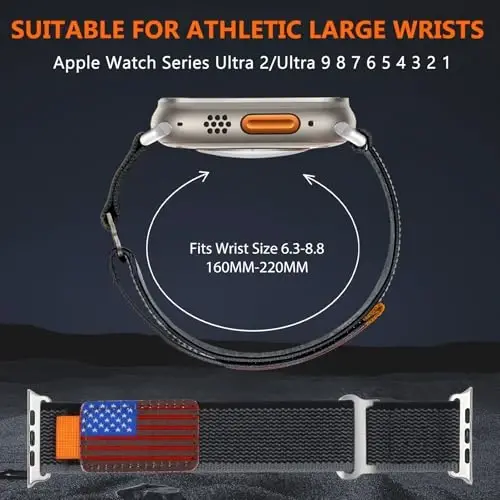 WestEagle 2 PackTrail Loop Nylon Band Compatible Apple Watch Ultra/2 Band 49mm 46mm 45mm 44mm 42mm, Rugged Soft Braided Elastic Sport Strap for iWatch Series 10 9 8 7 6 5 4 3 2 1 Ultra/2 Men USA Flag - 3