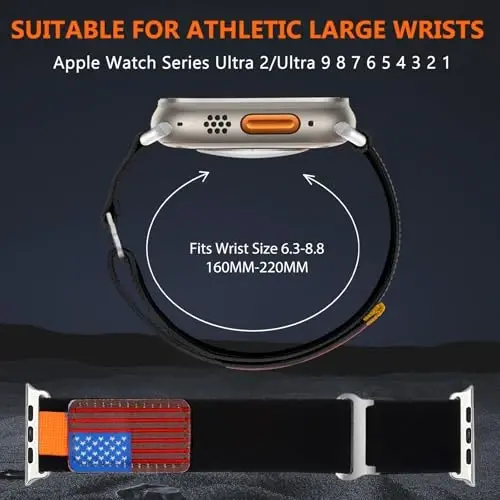 WestEagle 2 PackTrail Loop Nylon Band Compatible Apple Watch Ultra/2 Band 49mm 46mm 45mm 44mm 42mm, Rugged Soft Braided Elastic Sport Strap for iWatch Series 10 9 8 7 6 5 4 3 2 1 Ultra/2 Men USA Flag - 3