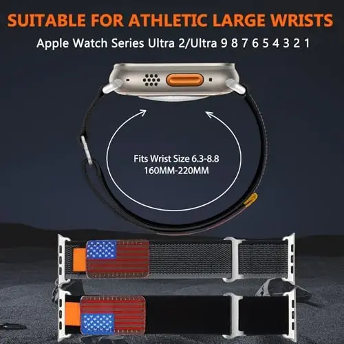 WestEagle 2 PackTrail Loop Nylon Band Compatible Apple Watch Ultra/2 Band 49mm 46mm 45mm 44mm 42mm, Rugged Soft Braided Elastic Sport Strap for iWatch Series 10 9 8 7 6 5 4 3 2 1 Ultra/2 Men USA Flag - 3