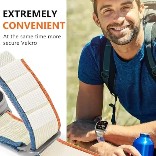 WestEagle 2 PackTrail Loop Nylon Band Compatible Apple Watch Ultra/2 Band 49mm 46mm 45mm 44mm 42mm, Rugged Soft Braided Elastic Sport Strap for iWatch Series 10 9 8 7 6 5 4 3 2 1 Ultra/2 Men USA Flag - 4
