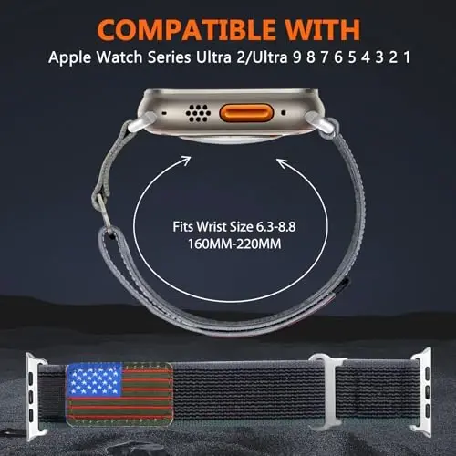 WestEagle 2 PackTrail Loop Nylon Band Mos keladigan Apple Watch Ultra/2 Band 49mm 46mm 45mm 44mm 42mm, iWatch Series 10 9 8 7 6 5 4 3 2 1 Ultra/2 erkaklar USA bayrog'i uchun mustahkam yumshoq o'rilgan elastik sport tasmasi - 3