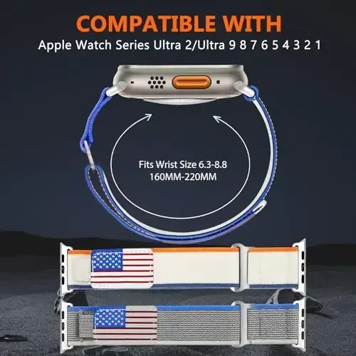WestEagle 2 PackTrail Loop Nylon Band mos keladigan Apple Watch Ultra/2 Band 49mm 46mm 45mm 44mm 42mm, iWatch Series 10 9 8 7 6 5 4 3 2 1 Ultra/2 erkaklar USA Flag uchun mustahkam yumshoq o'rilgan elastik sport tasmasi - 3