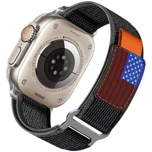 WestEagle 2 PackTrail Loop Nylon Band Compatible Apple Watch Ultra/2 Band 49mm 46mm 45mm 44mm 42mm, Rugged Soft Braided Elastic Sport Strap for iWatch Series 10 9 8 7 6 5 4 3 2 1 Ultra/2 Men USA Flag - WESTEAGLE