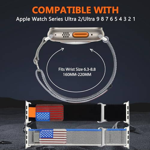 WestEagle Trail Loop Nylon Band Compatible Apple Watch Ultra/2 Band 49mm 45mm 44mm 42mm, Rugged Soft Braided Elastic Sport Strap for iWatch Series 9 8 7 6 5 4 3 2 1 Ultra/2 Men USA Flag - 3