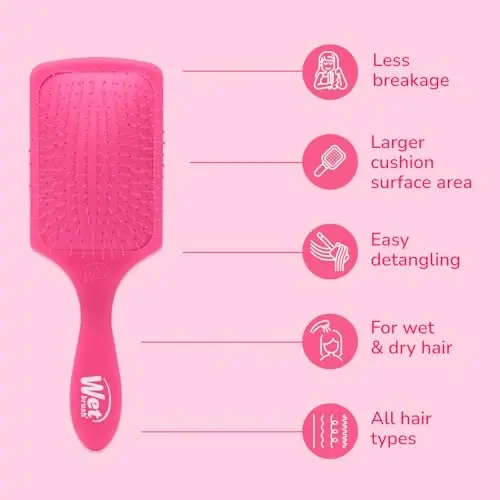 Wet Brush Paddle Detangler Saç Fırçası, Pembe Buzlu - Ultra Yumuşak IntelliFlex Dolaşık Açma Kılları ve AquaVent Tasarımı - Saç Bakımlarını Eşit Şekilde Yayar - Tüm Saç Tipleri İçin Düğümleri Kolayca Açar - 10