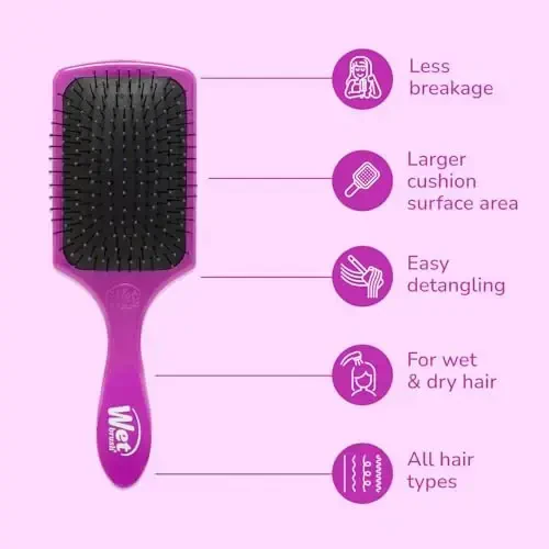 Wet Brush Paddle Detangler Soch cho'tkasi, Binafsha rang, AquaVent dizaynli o'ta yumshoq IntelliFlex tuklari, Muolaja va niqoblar uchun ajoyib, Ayollar, Erkaklar, Ho'l, Quruq va shikastlangan sochlar uchun - 4